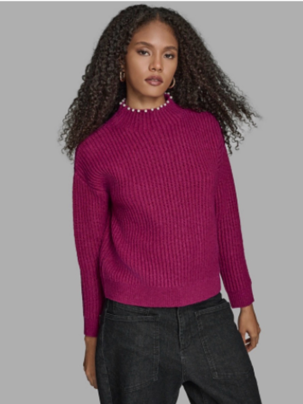 BCBG Women's Long Sleeve Mock Neck Sweater in Rich Crimson